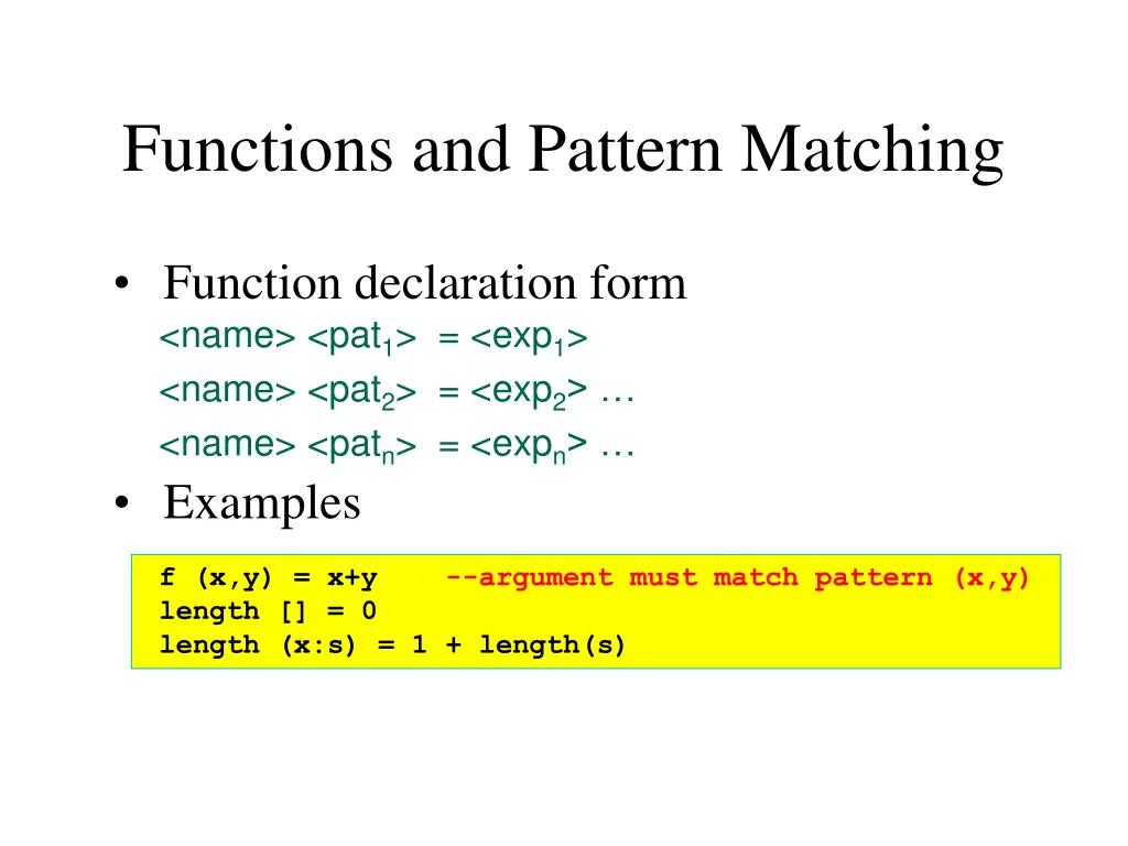functions and pattern matching
