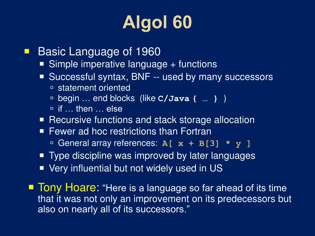 basic language of 1960 simple imperative language