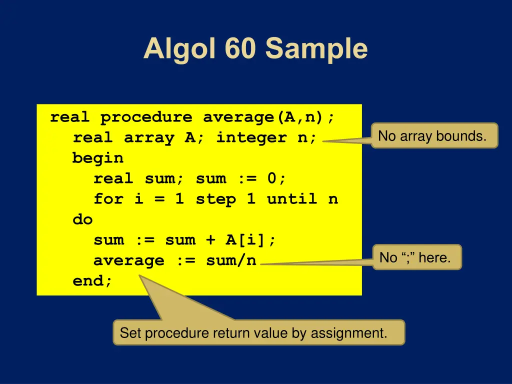 real procedure average a n real array a integer