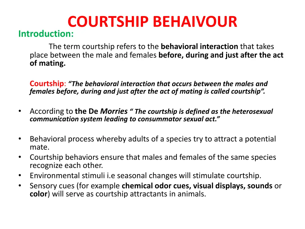 courtship behaivour introduction the term