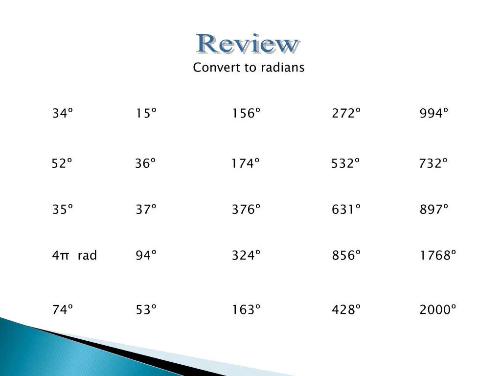 convert to radians