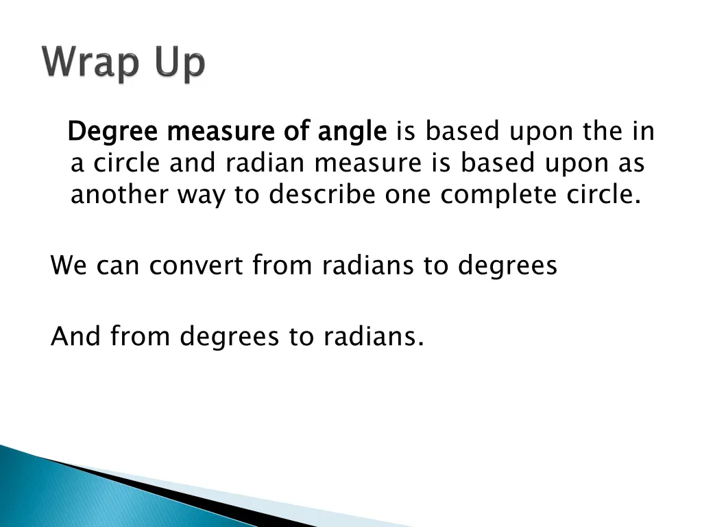 degree measure of angle a circle and radian