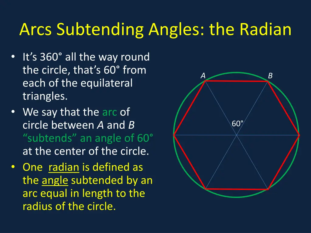 arcs subtending angles the radian