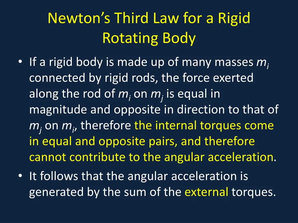 newton s third law for a rigid rotating body