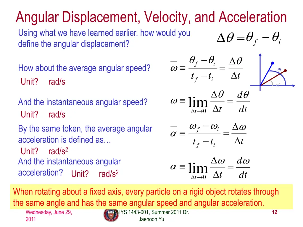 angular displacement velocity and acceleration