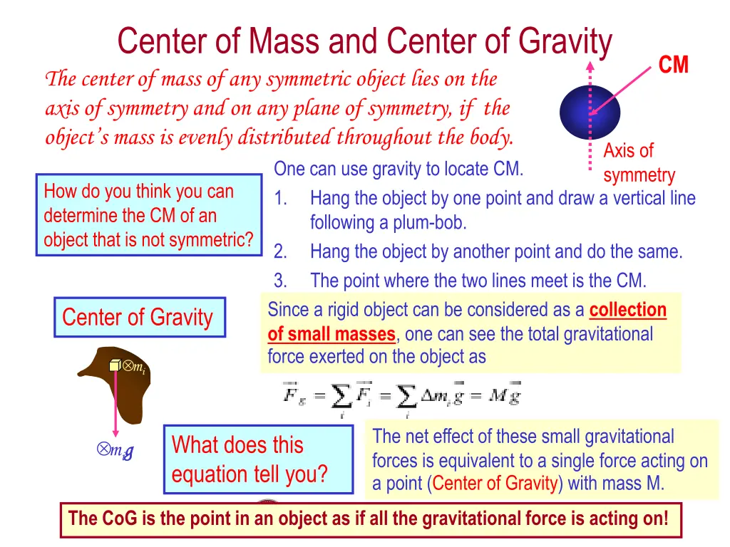 center of mass and center of gravity the center