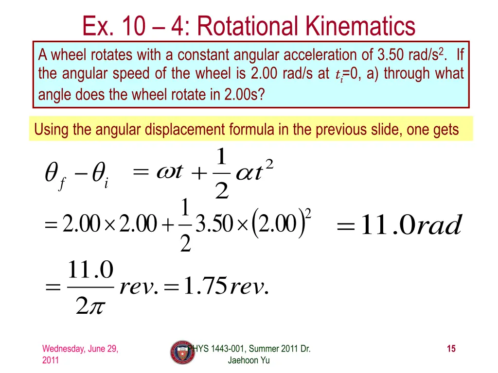 ex 10 4 rotational kinematics a wheel rotates