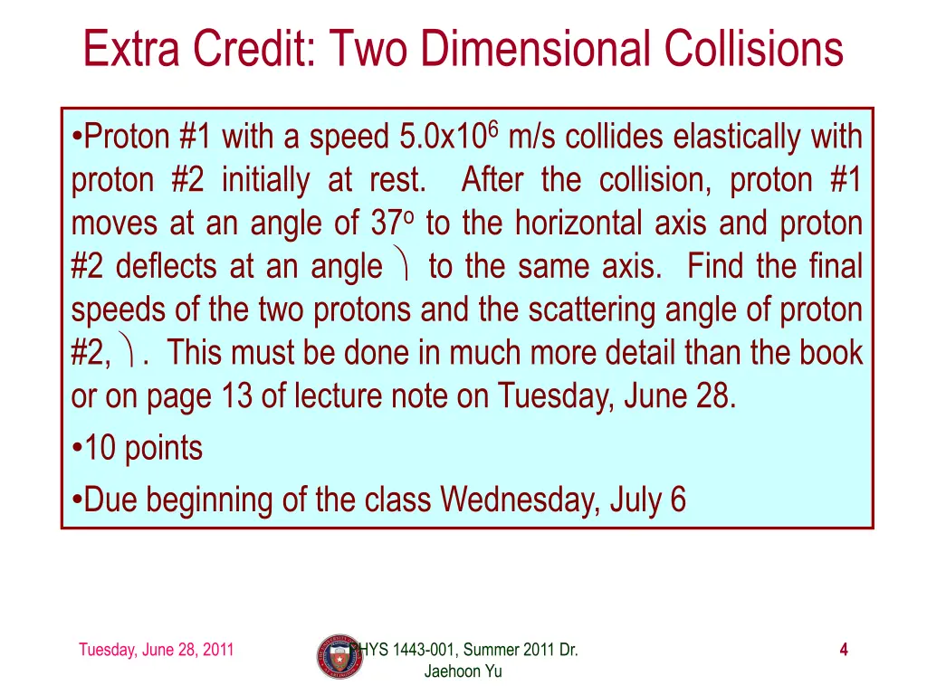 extra credit two dimensional collisions