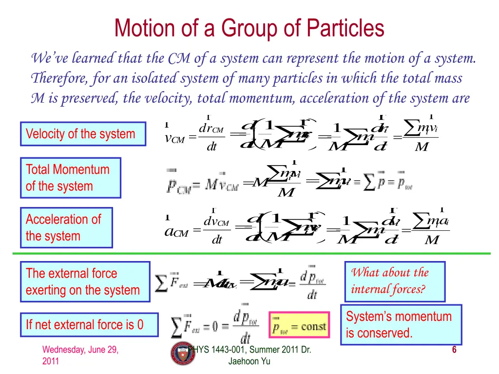 motion of a group of particles we ve learned that