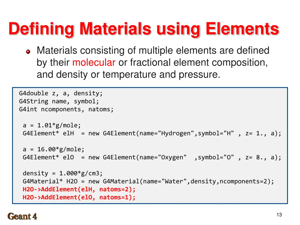 defining materials using elements 1