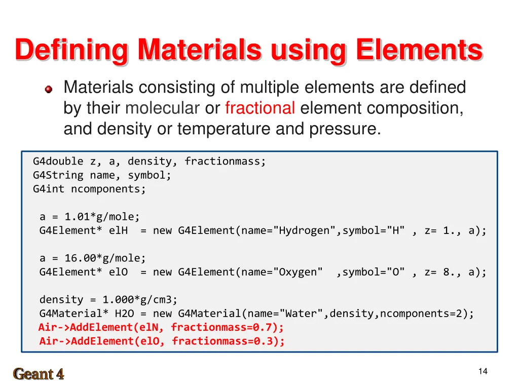 defining materials using elements 2