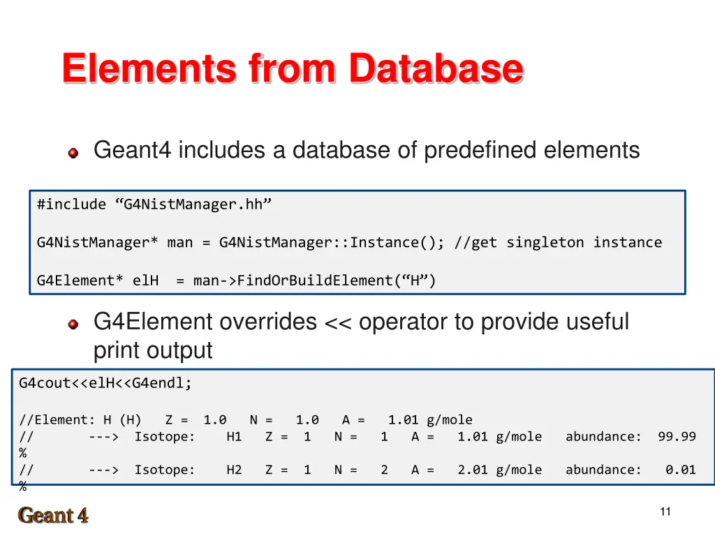 elements from database