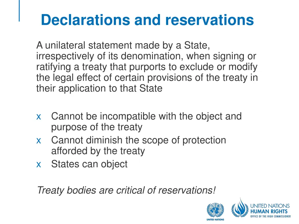 declarations and reservations