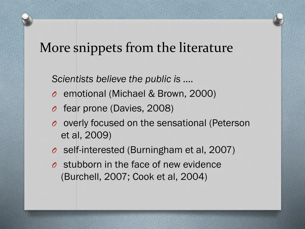 more snippets from the literature