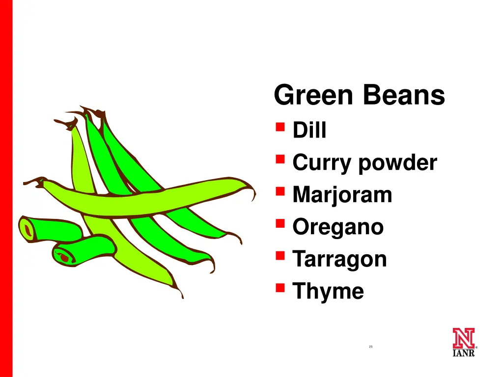 green beans dill curry powder marjoram oregano