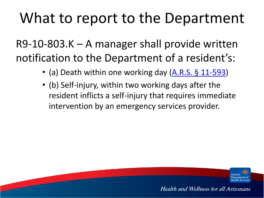what to report to the department