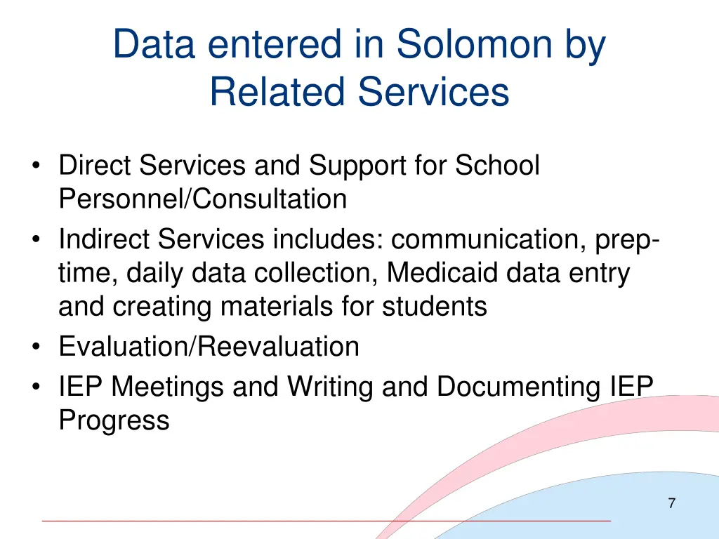 data entered in solomon by related services