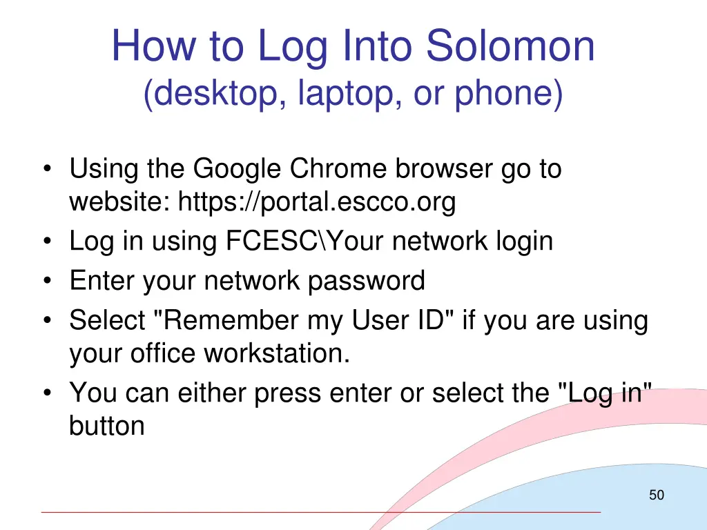 how to log into solomon desktop laptop or phone