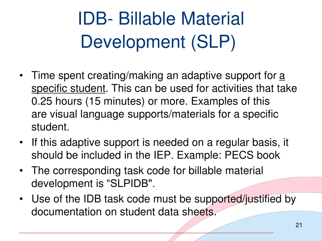 idb billable material development slp