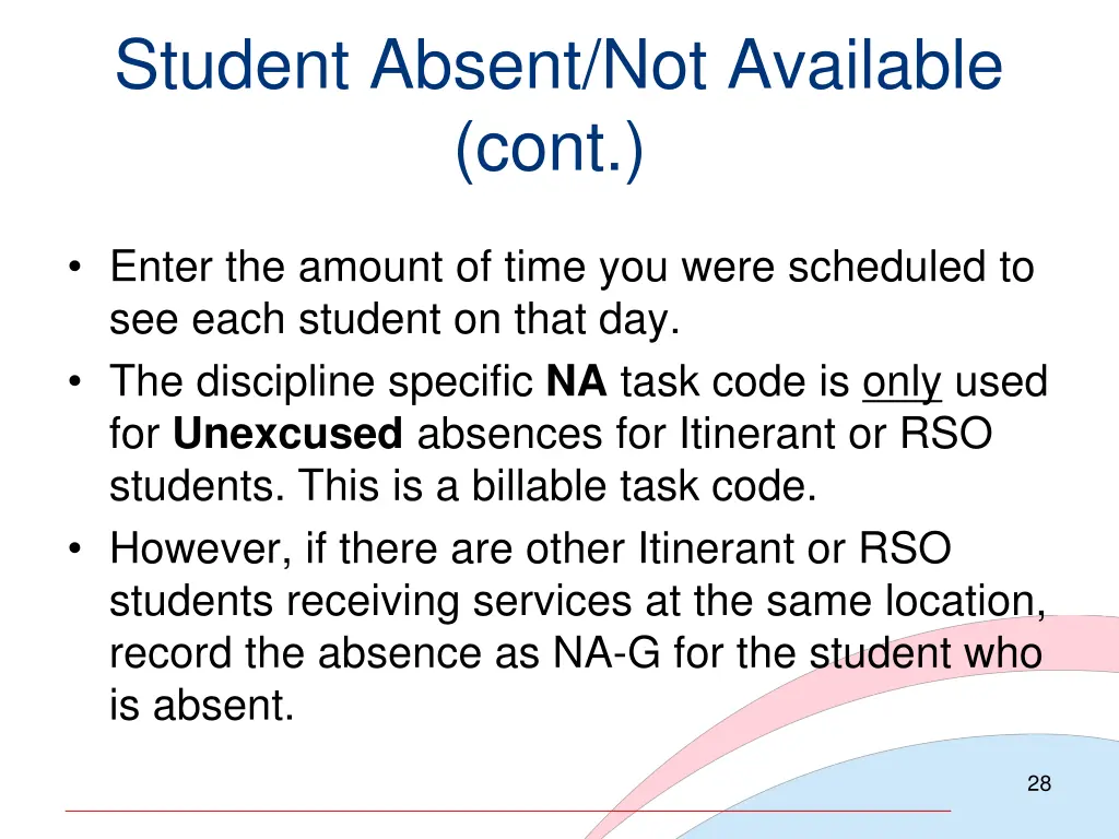 student absent not available cont