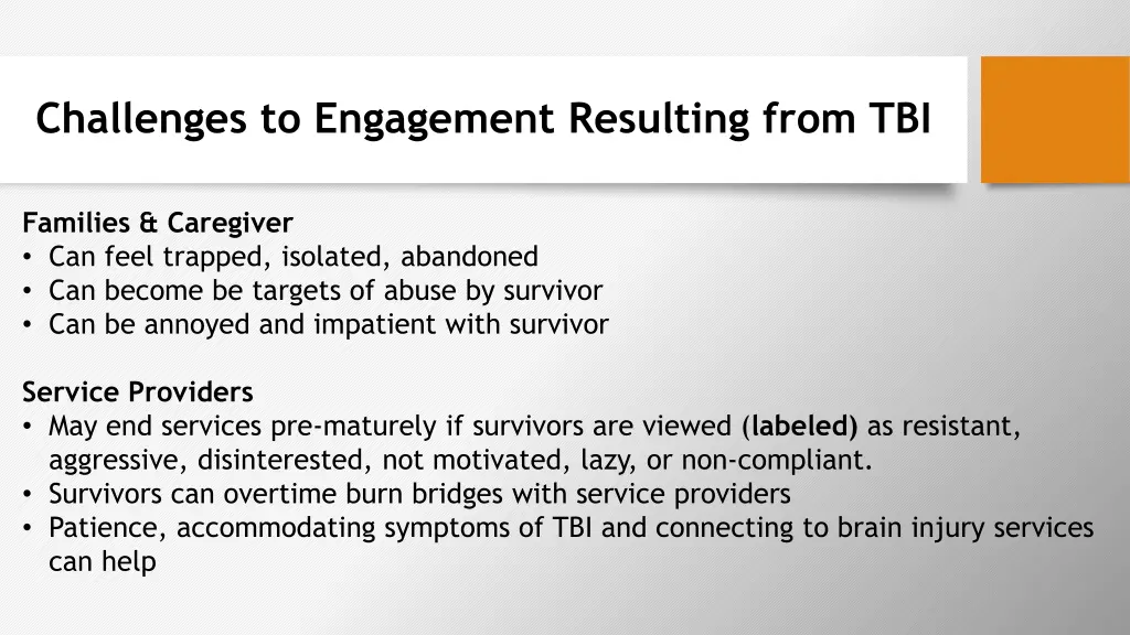 challenges to engagement resulting from tbi