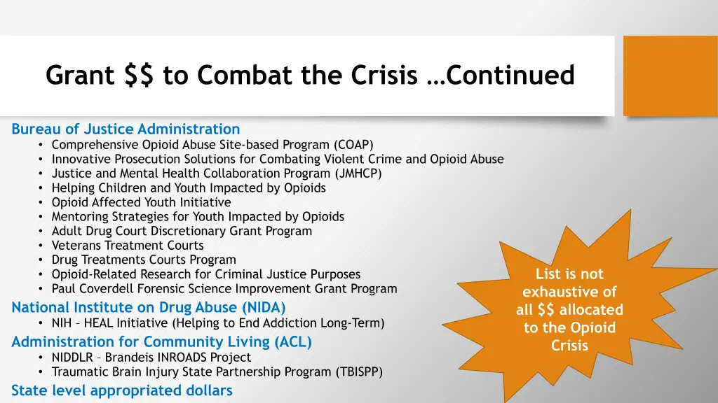grant to combat the crisis continued