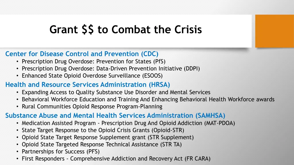 grant to combat the crisis