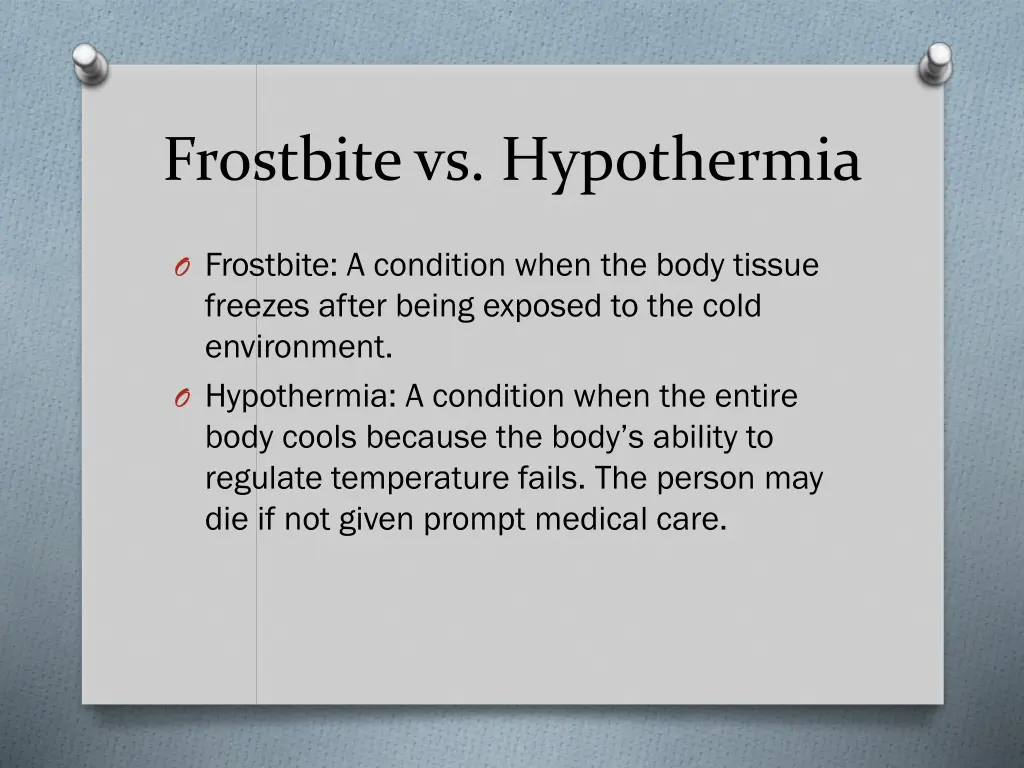frostbite vs hypothermia