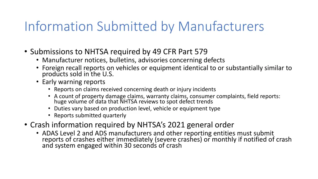 information submitted by manufacturers