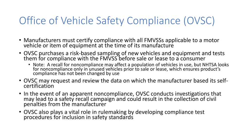 office of vehicle safety compliance ovsc