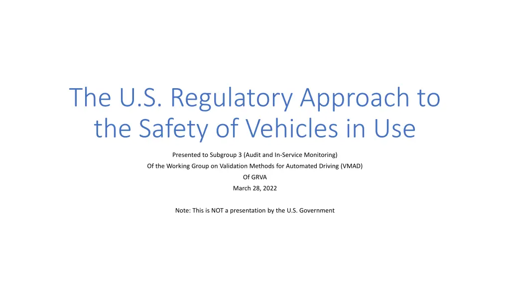 the u s regulatory approach to the safety