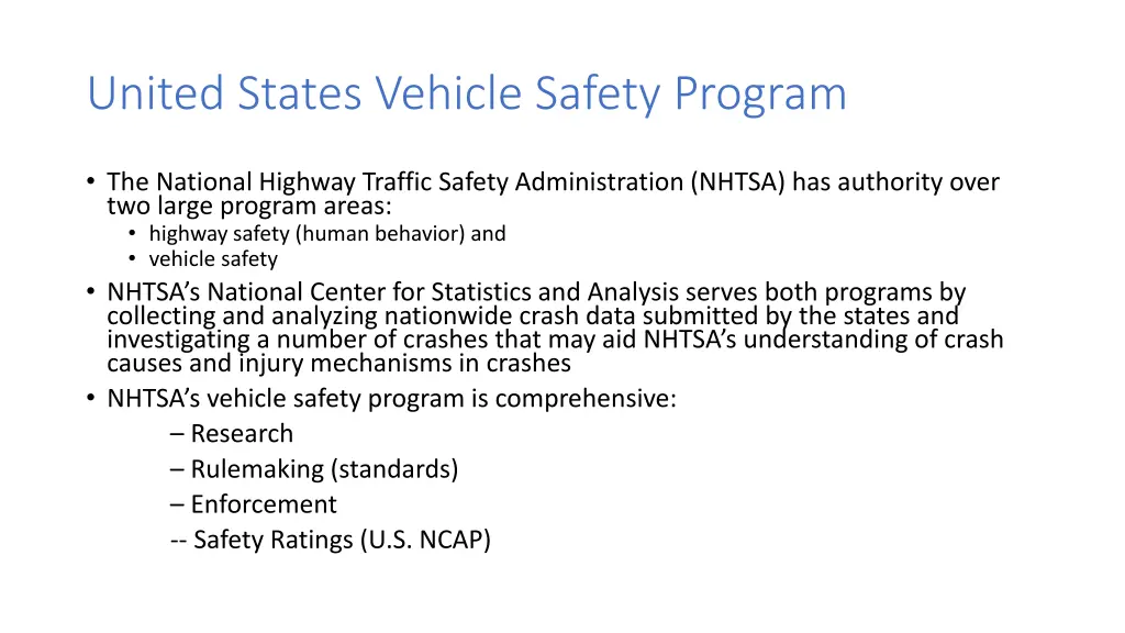 united states vehicle safety program