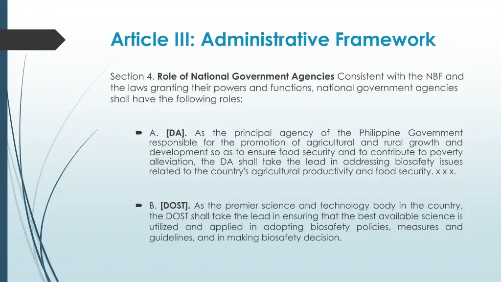 article iii administrative framework