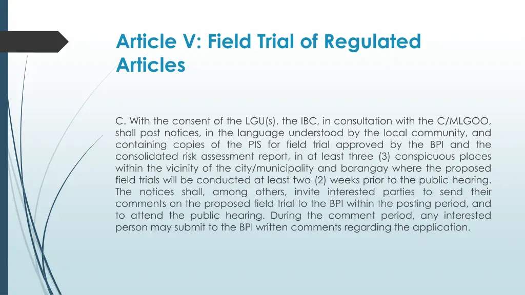 article v field trial of regulated articles 1