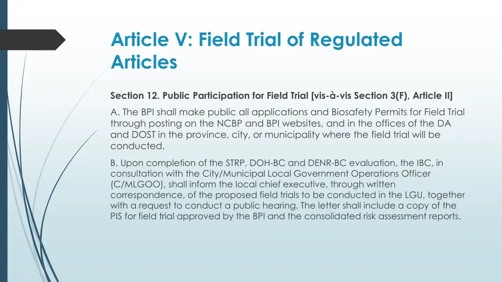 article v field trial of regulated articles
