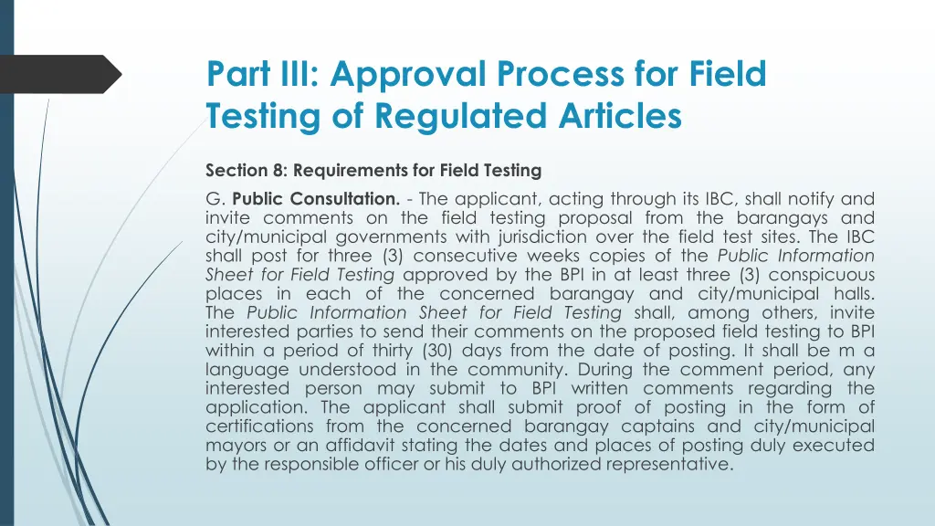 part iii approval process for field testing