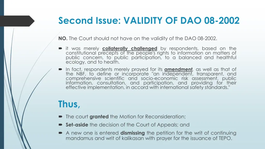 second issue validity of dao 08 2002