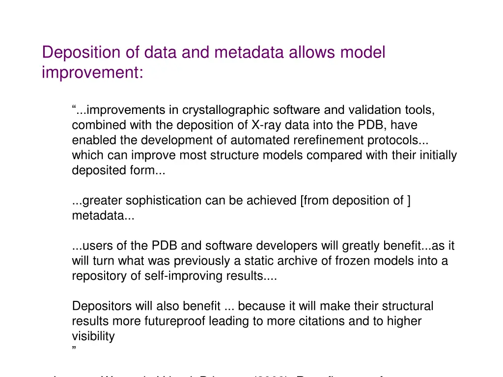 deposition of data and metadata allows model