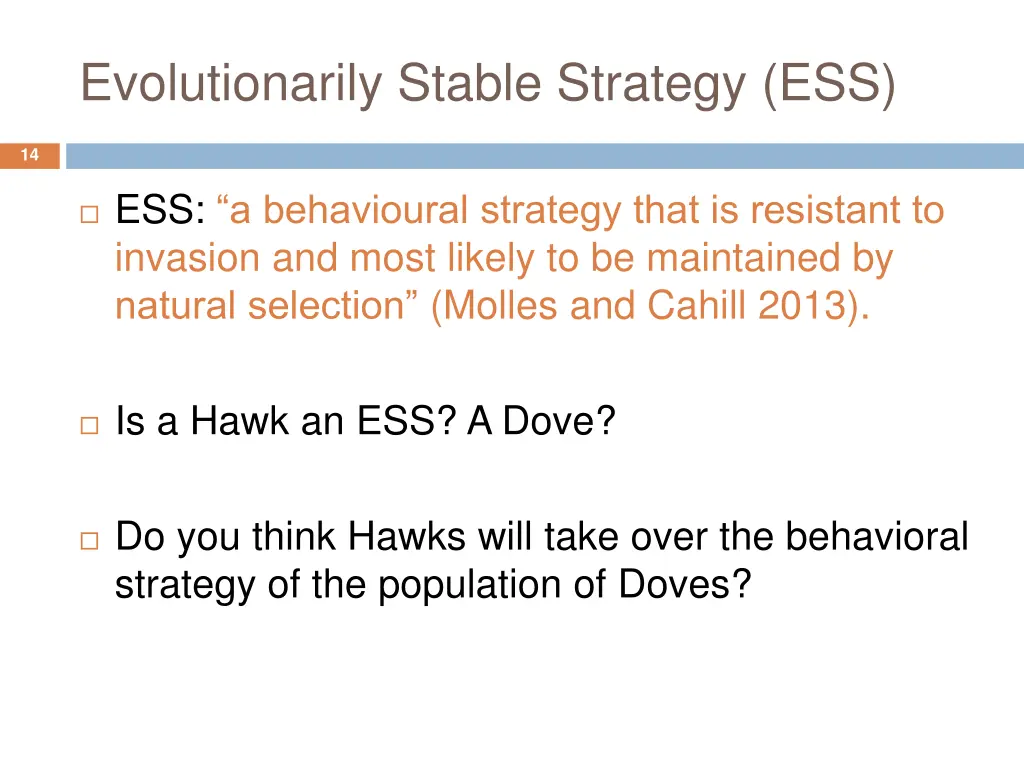 evolutionarily stable strategy ess