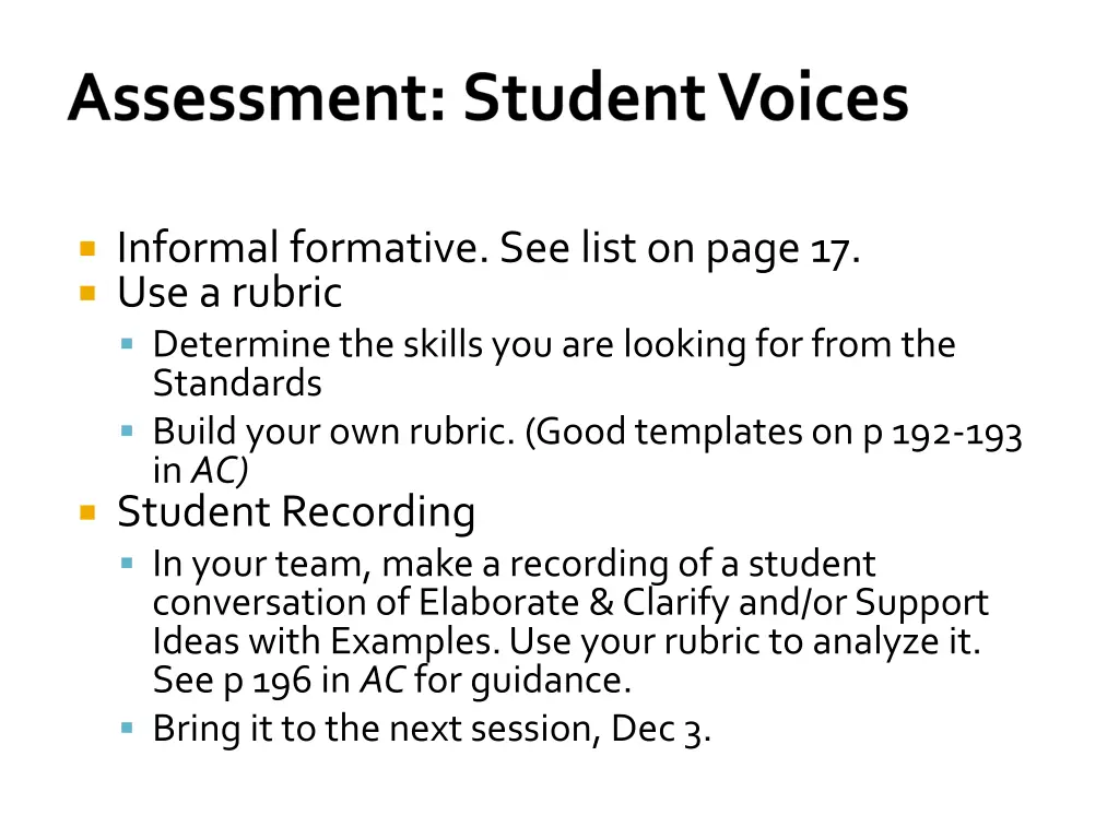 informal formative see list on page