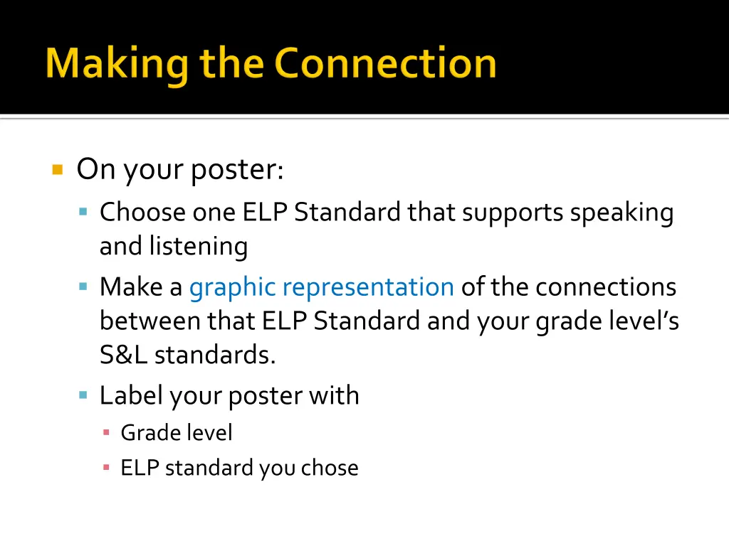 on your poster choose one elp standard that