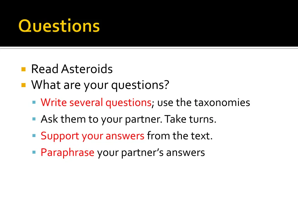 read asteroids what are your questions write