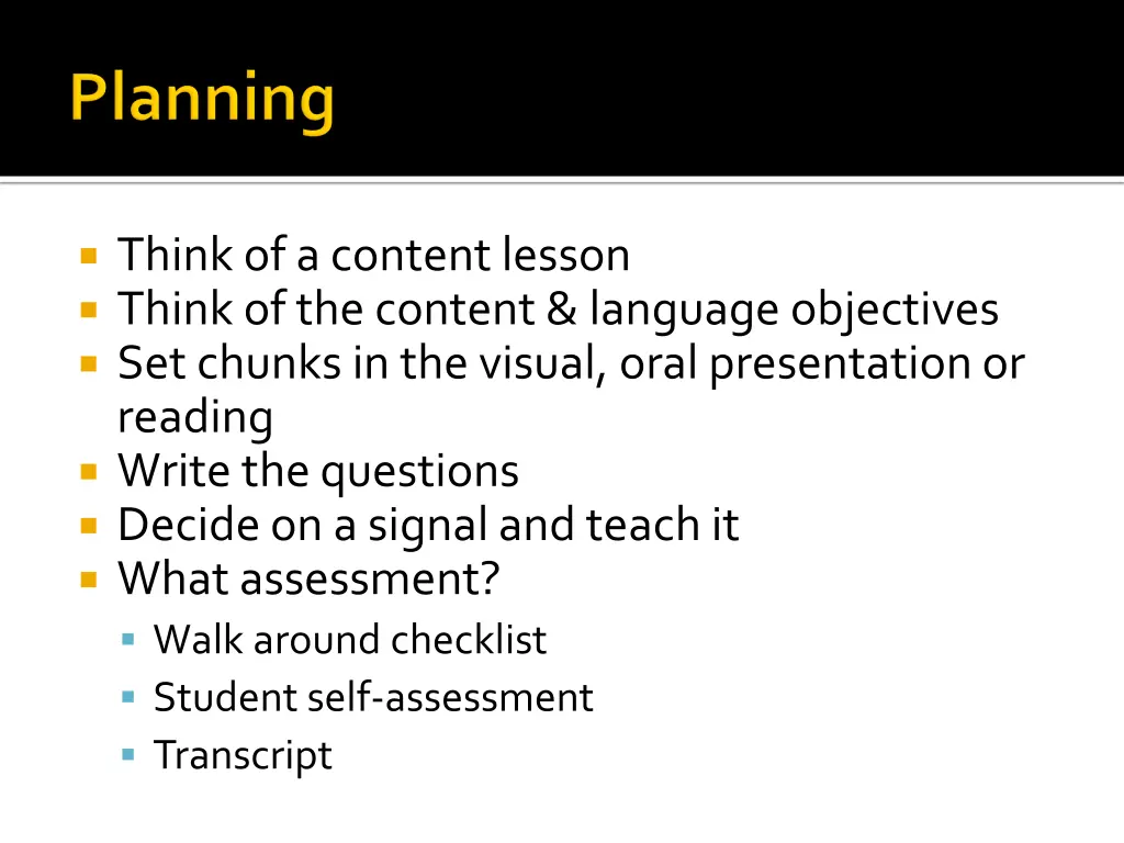 think of a content lesson think of the content