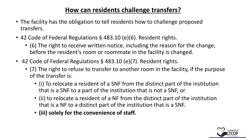 how can residents challenge transfers