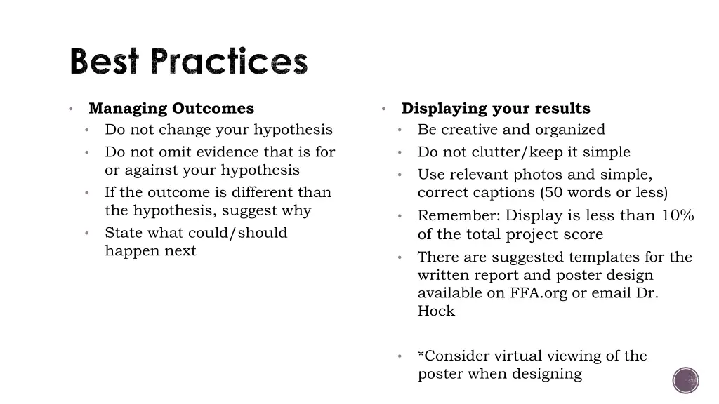 managing outcomes do not change your hypothesis
