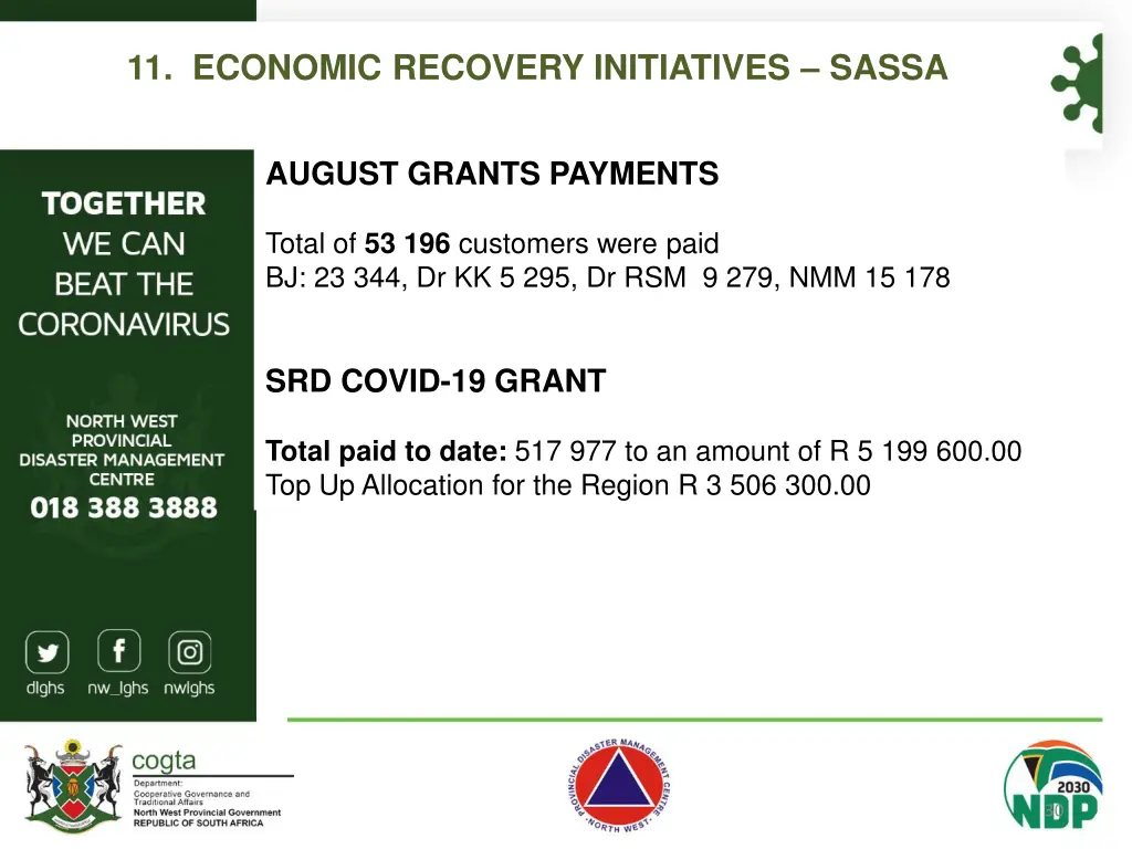 11 economic recovery initiatives sassa