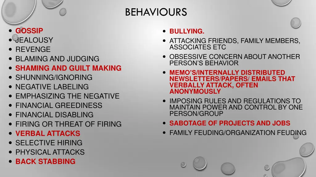 behaviours