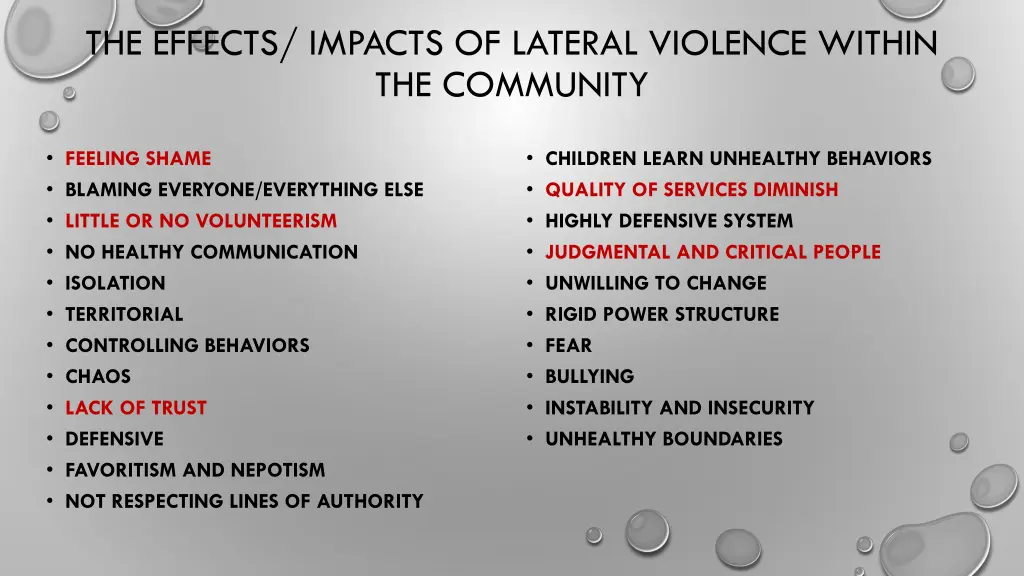the effects impacts of lateral violence within
