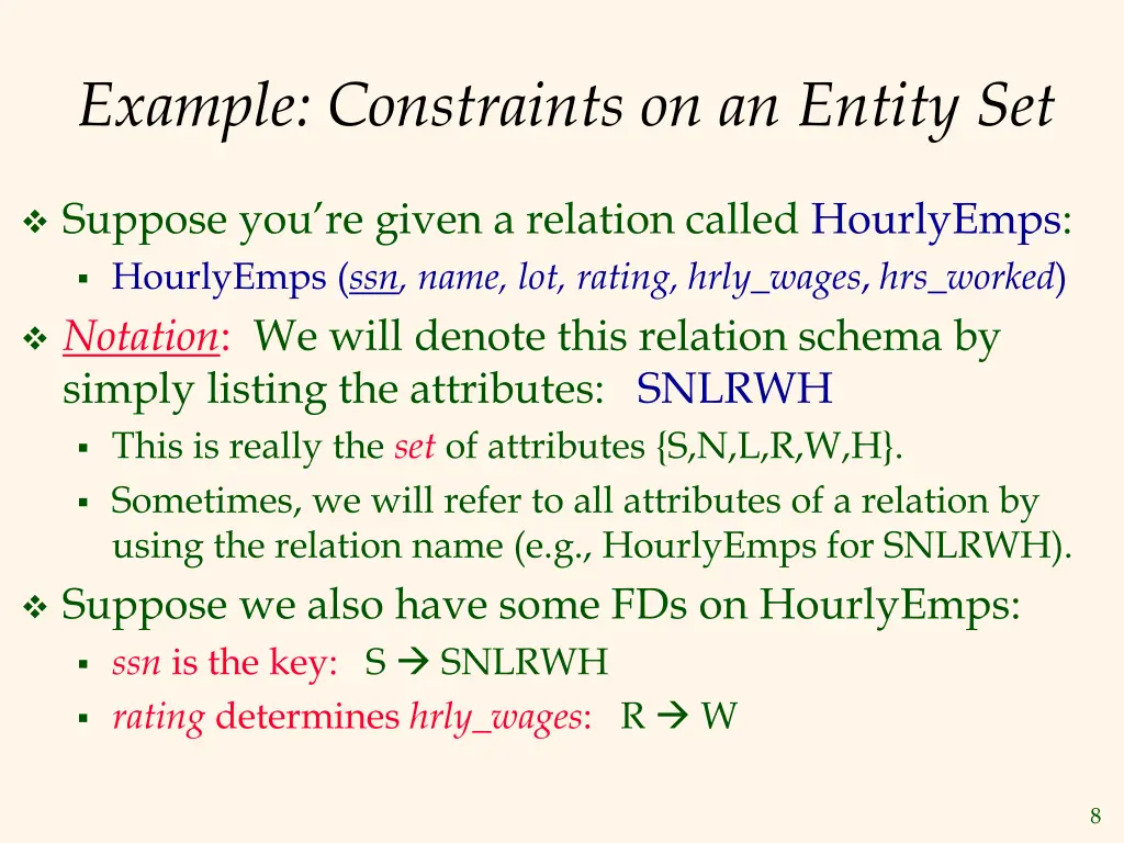 example constraints on an entity set