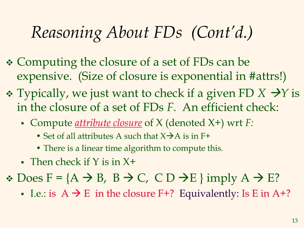 reasoning about fds cont d 1